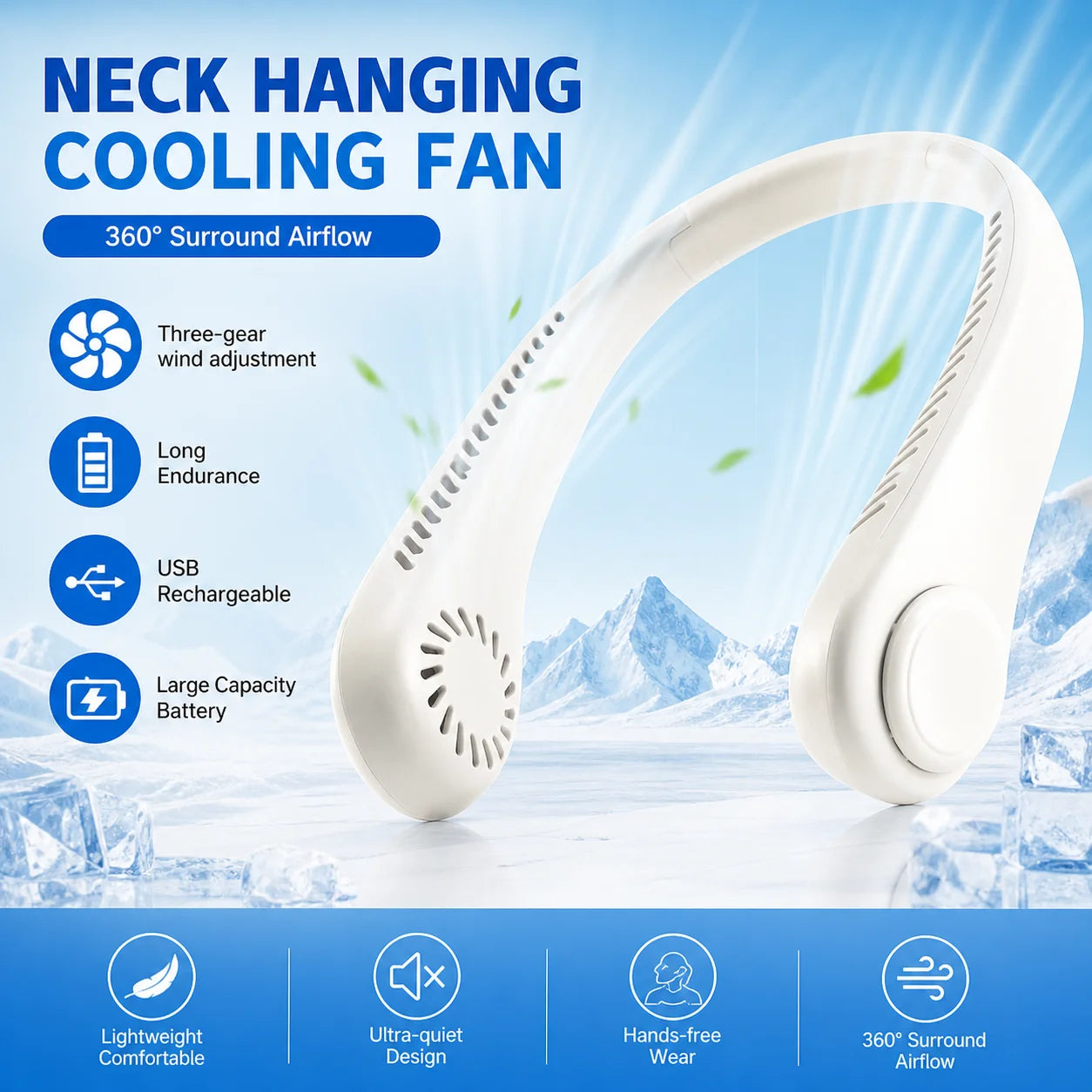 Bladeless Neck Fan – Hands-Free Portable Cooling | Rechargeable & Ultra-Quiet