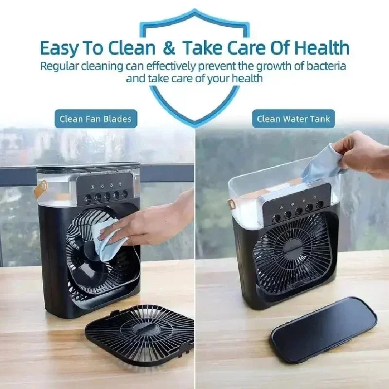 3-in-1 Portable Air Cooler Fan – Fan, Humidifier & LED Light | Rechargeable