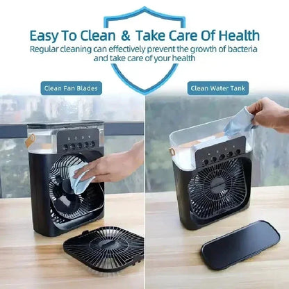 3-in-1 Portable Air Cooler Fan – Fan, Humidifier & LED Light | Rechargeable