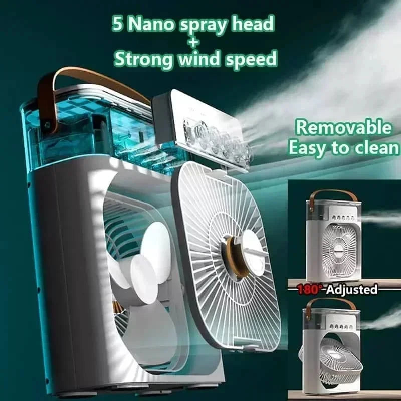 3-in-1 Portable Air Cooler Fan – Fan, Humidifier & LED Light | Rechargeable