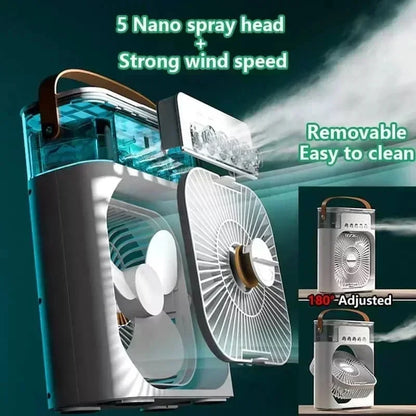 3-in-1 Portable Air Cooler Fan – Fan, Humidifier & LED Light | Rechargeable