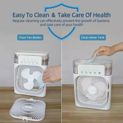3-in-1 Portable Air Cooler Fan – Fan, Humidifier & LED Light | Rechargeable