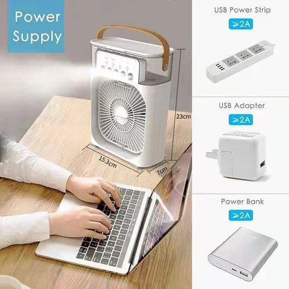 3-in-1 Portable Air Cooler Fan – Fan, Humidifier & LED Light | Rechargeable