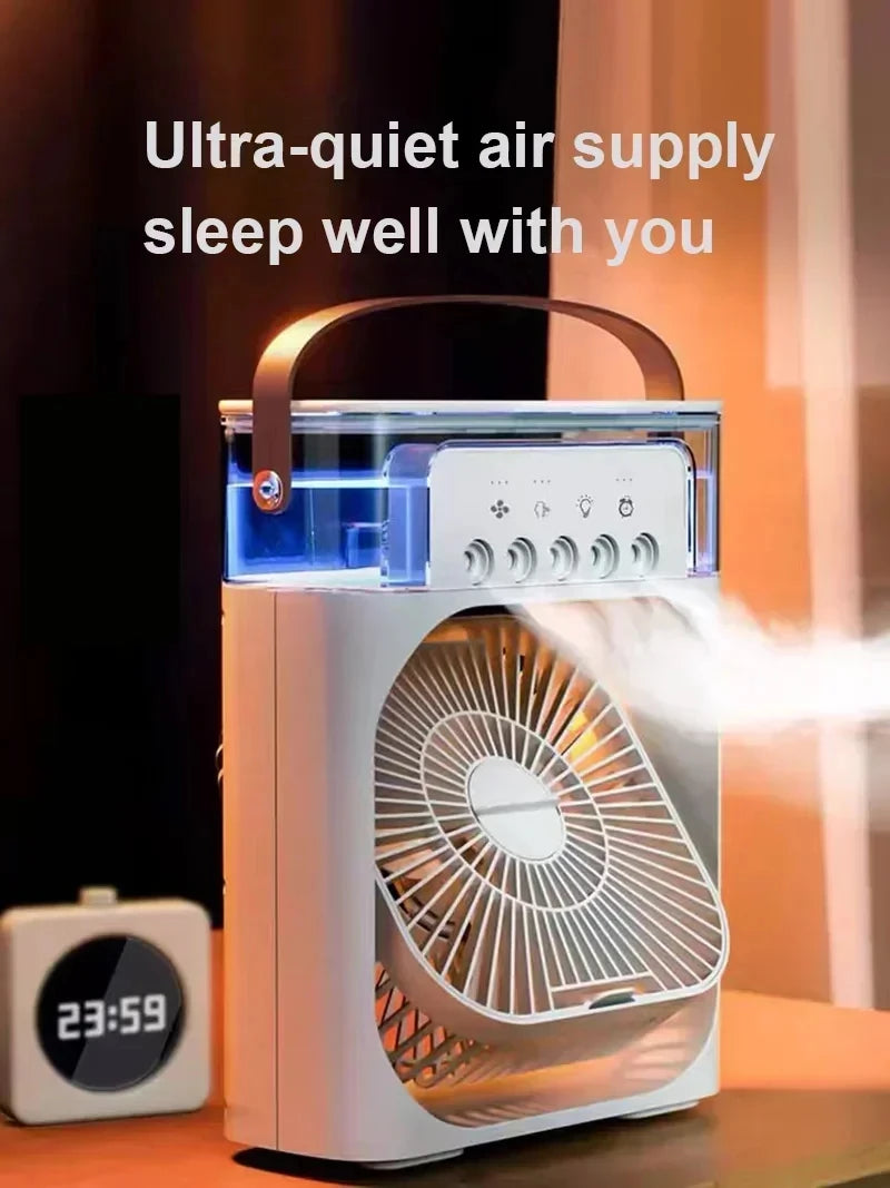3-in-1 Portable Air Cooler Fan – Fan, Humidifier & LED Light | Rechargeable