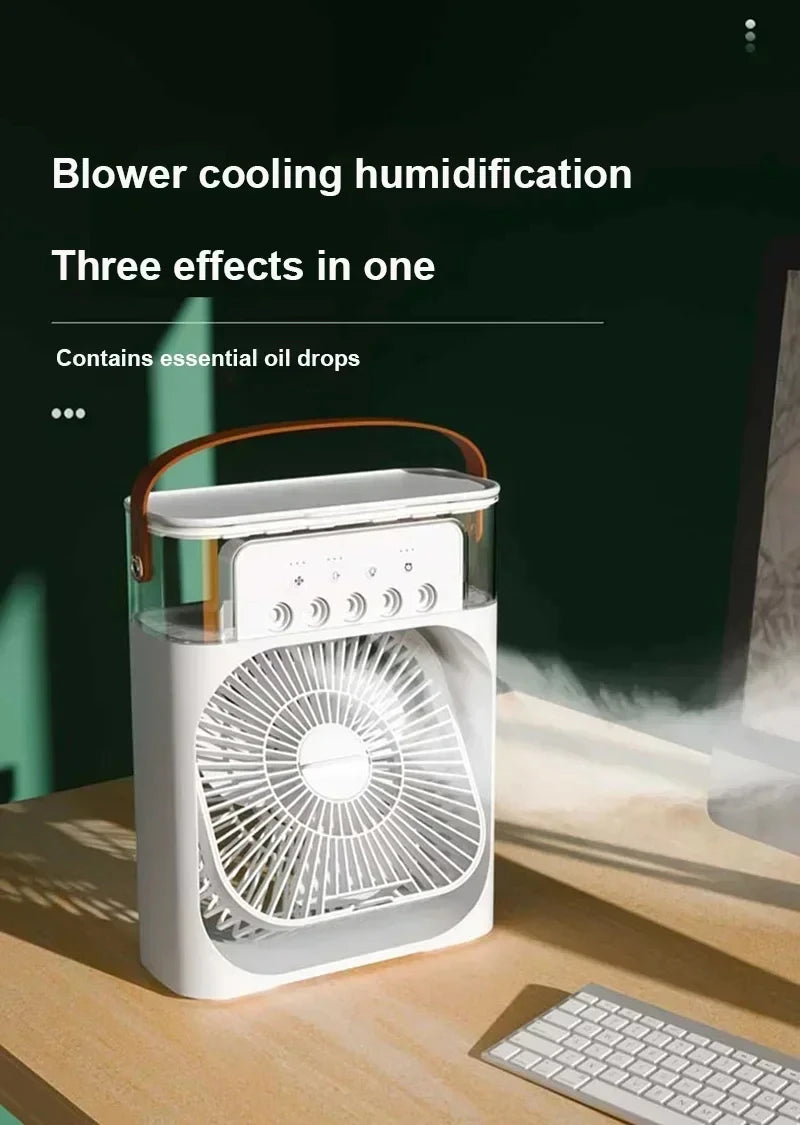 3-in-1 Portable Air Cooler Fan – Fan, Humidifier & LED Light | Rechargeable