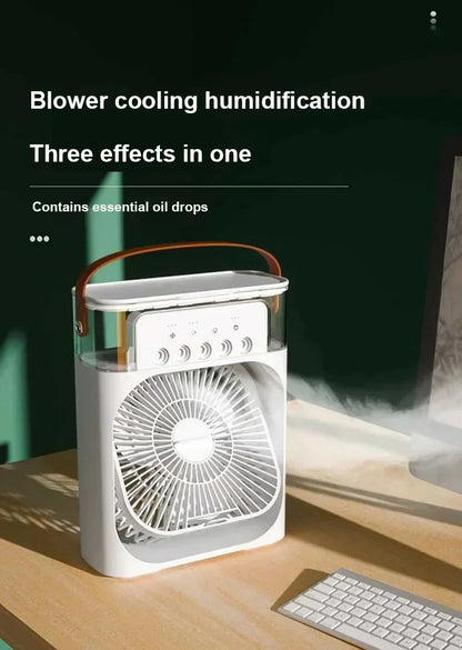 3-in-1 Portable Air Cooler Fan – Fan, Humidifier & LED Light | Rechargeable